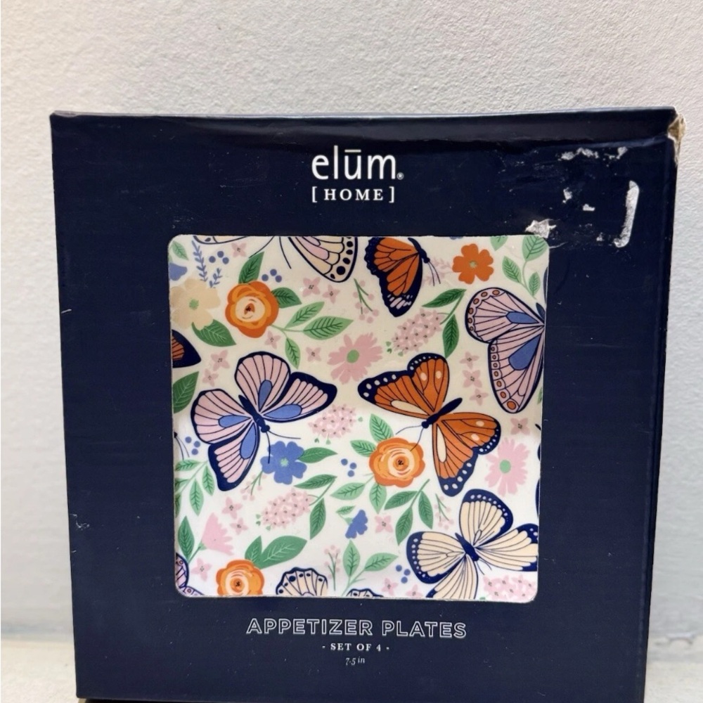 Elum Home Set Of 4 Appetizer Plates 7.5” Butterfly Porcelain Home Decor Dining - Picture 2 of 5
